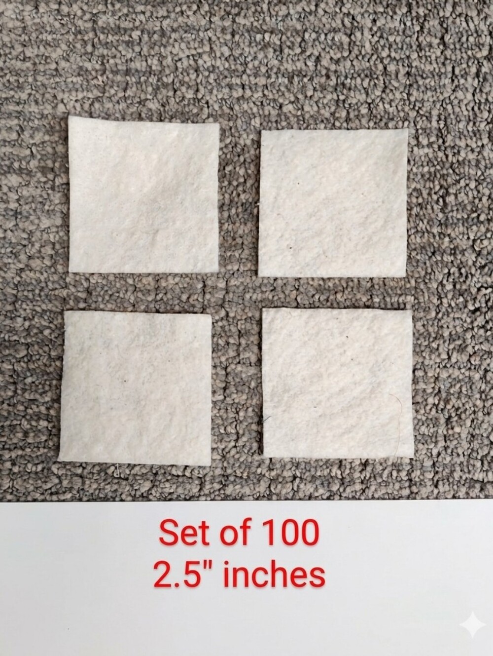 NEW! Set of 100 - 2.5" Precut Squares  of Cotton Batting For Quilting Or Crafts